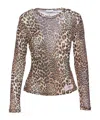 Ganni Knitwear Crewneck Leopard Print Long Sleeves In Nude