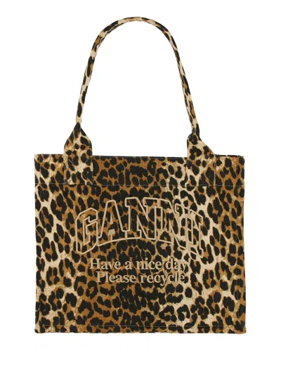 GANNI LEOPARD PRINT TOTE BAG