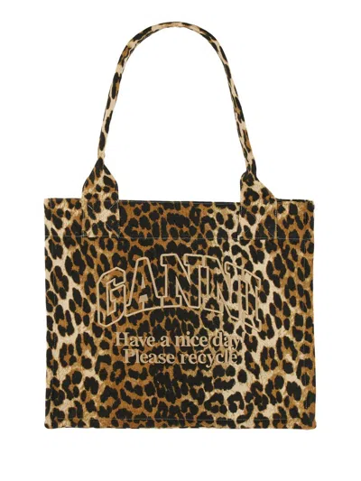 GANNI GANNI LEOPARD PRINT TOTE BAG