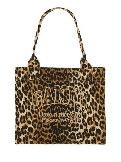 GANNI GANNI LEOPARD PRINT TOTE BAG