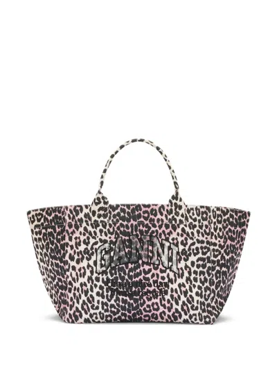 Ganni Leopard Printed Sequinned Xxl Tote Bag In Pink