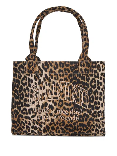 Ganni Leopard-print Tote Bag In Brown