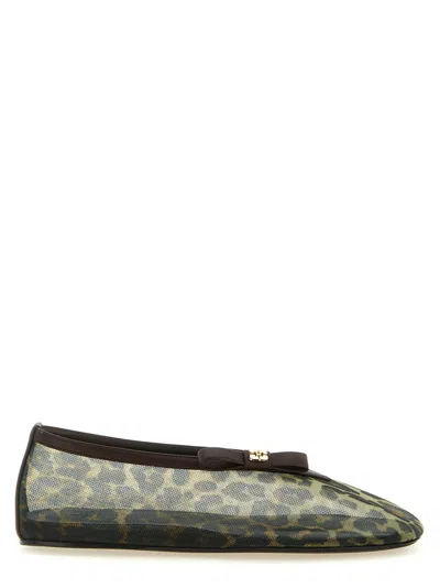 Ganni Leopard Print Transparent Ballet Flats In Green