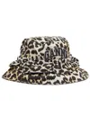 Ganni Leopard Print Canvas Bucket Hat With Ruffled Detailing In Animal Print