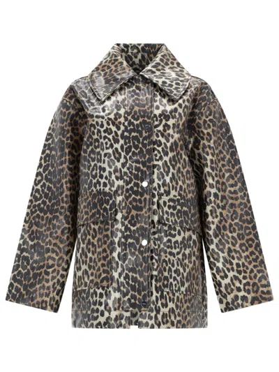 Ganni Leopard Print Utility Jacket In Animal Print