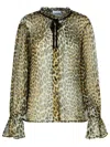 Ganni Leopard Print Viscose Shirt With Flared Hem In Brown