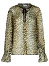 Ganni Leopard Print Viscose Shirt With Flared Hem In Brown