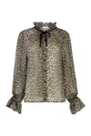 Ganni Leopard Print Chiffon Tie String Shirt In Animal Print