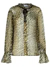 Ganni Leopard Print Chiffon Tie String Shirt In Brown