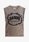 Ganni Leopard Print Wool Vest In Brown