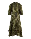 Ganni Leopard Print Wrap Dress In Yellow Cotton In Multi