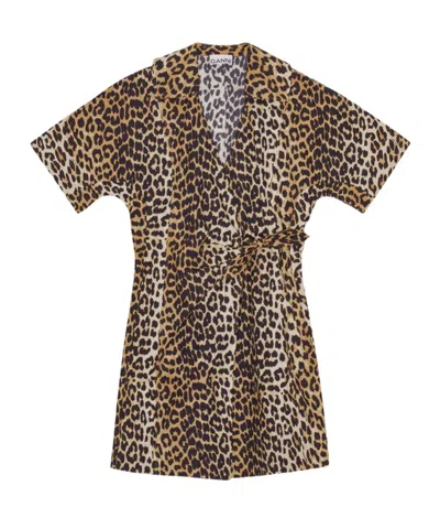 Ganni Leo Wrap Dress In Brown