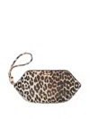 Ganni Leopard Print Wristlet Make Up Bag In Brown