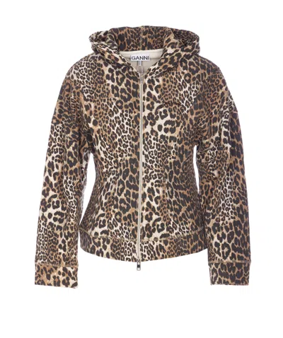 GANNI LEOPARD PRINT ZIP HOODIE