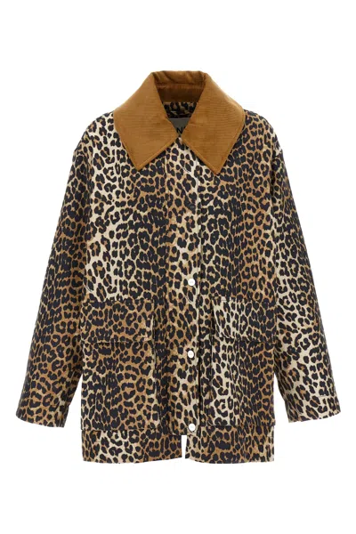 GANNI GANNI 'LEOPARD PRINTED CANVAS MIDI' JACKET