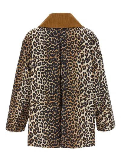GANNI GANNI 'LEOPARD PRINTED CANVAS MIDI' JACKET