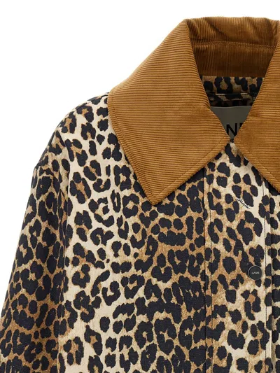 Ganni 'leopard Printed Canvas Midi' Jacket In Animal Print