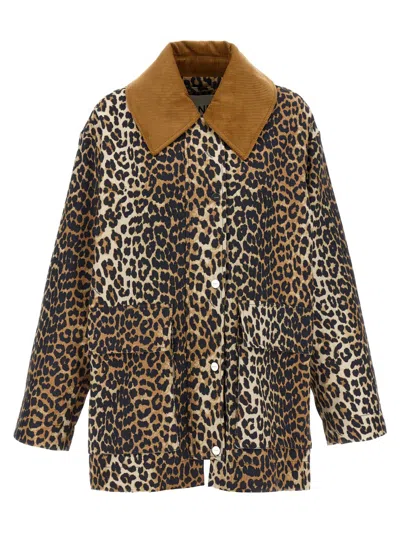 GANNI GANNI LEOPARD PRINTED CANVAS MIDI' JACKET