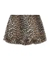 Ganni Leopard Printed Chiffon Ruffled Shorts In Animal Print