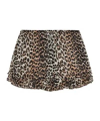 GANNI GANNI LEOPARD PRINTED CHIFFON RUFFLED SHORTS