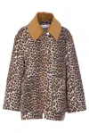 Ganni Leopard Printed Canvas Midi Puffer Jackets Brown In Multi