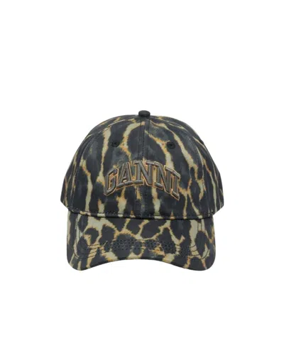 Ganni Leopard Printed Logo Embroidered Baseball Cap In Multi