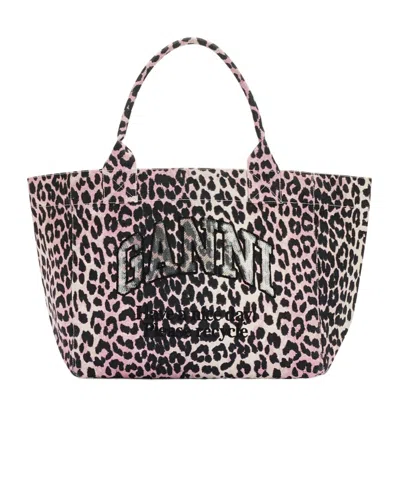 Ganni Leopard Printed Medium Tote Bag In Multi