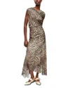 Ganni Leopard Marl Mesh Long Ruched Crossover Dress In Leopard