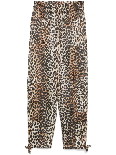 Ganni Washed Cotton Canvas Drawstring Pants In Almond Milk In Animalier