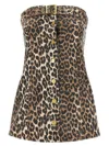 GANNI GANNI LEOPARD PRINTED STRAPLESS DENIM TOP