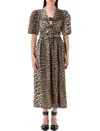 Ganni Leopard Print Midi Dress In Multi