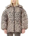 Ganni Leo Puffers Midi Style Down Jacket In Almond Milk