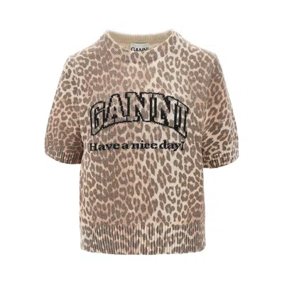 GANNI LEOPARD RECYCLED WOOL BLEND SWEATER