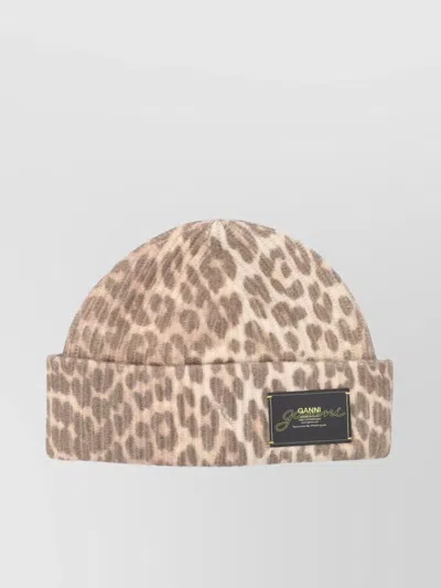 Ganni Leopard Ribbed Knit Beanie