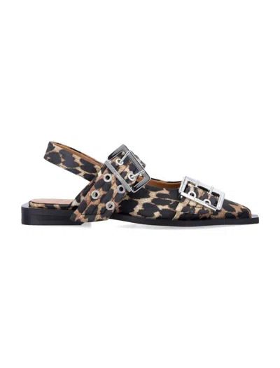 GANNI GANNI LEOPARD SATIN FEMININE BUCKLE BALLERINAS