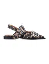 Ganni Multicolor Ballet Shoes With Double Buckle And All-over Leopard Print In Tech Fabric Woman In Multicolor