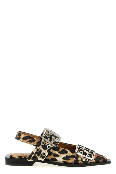 GANNI 'LEOPARD SATIN FEMININE BUCKLE' SLINGBACK