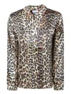 Ganni Leopard Pattern Satin Long Sleeve Shirt In Brown