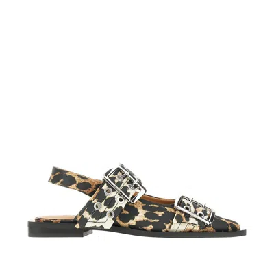 GANNI LEOPARD SATIN SLINGBACK BALLERINAS