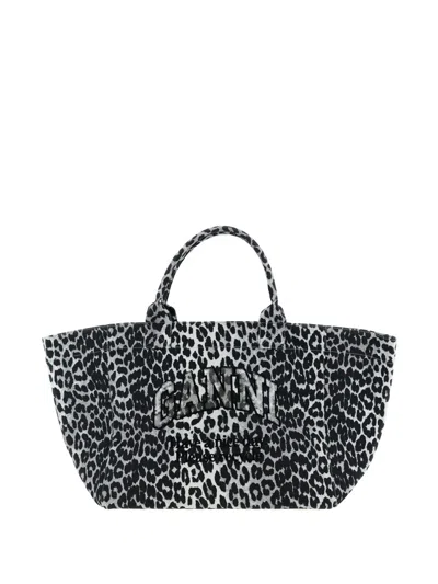 Ganni Leopard Printed Sequinned Xxl Tote Bag In Purple