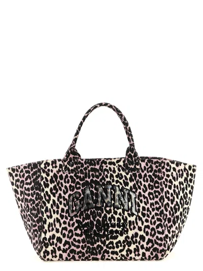 Ganni Leopard Sequin Xxl Tote Tote Bag Pink In Animal Print