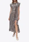Ganni Leopard Sequined Maxi Dress In Multi