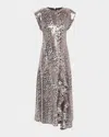 Ganni Long Dress Sequin Leo In Leopard
