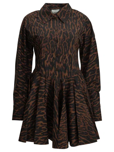 Ganni Leopard Mini Dress In Animal Print