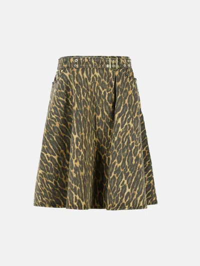 Ganni Kids' Leopard Skirt In Cotton In Green