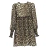 Ganni Leopard Spot Print Pleated Babydoll Dress In Brown