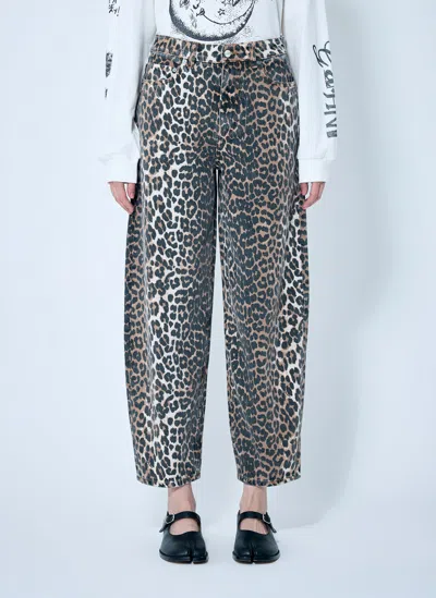 Ganni Leopard Stary Jeans In Brown