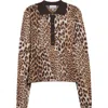 Ganni Multicolor Polo Shirt With Jewel Buttons And All-over Leopard Print In Cotton Woman In Leopard