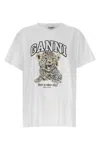 Ganni White T-shirt With Print And Logo Lettering On The Front In Cotton Woman