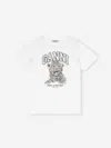 Ganni White T-shirt With Print And Logo Lettering On The Front In Cotton Woman In White